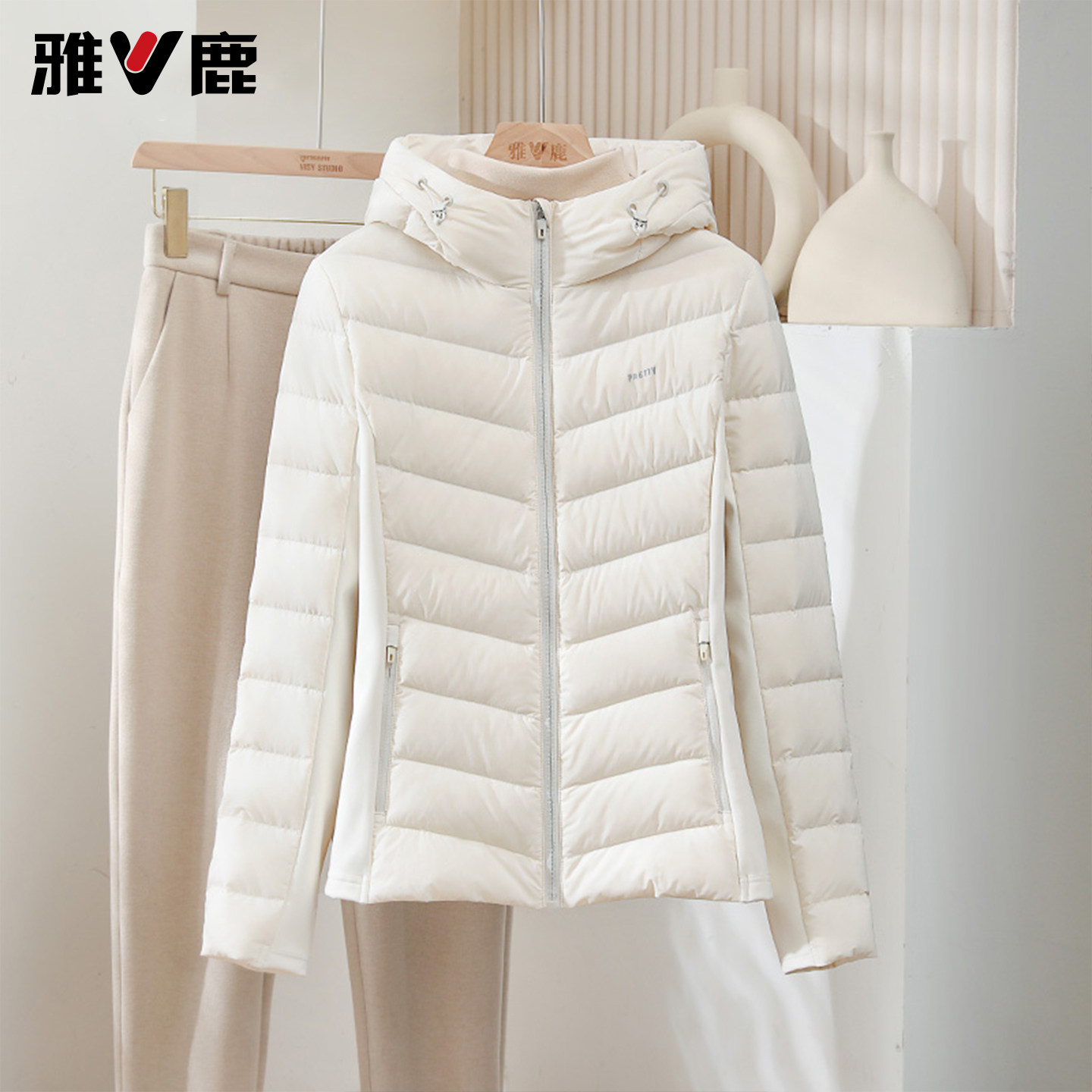 短款抽绳连帽瑜伽轻薄羽绒服