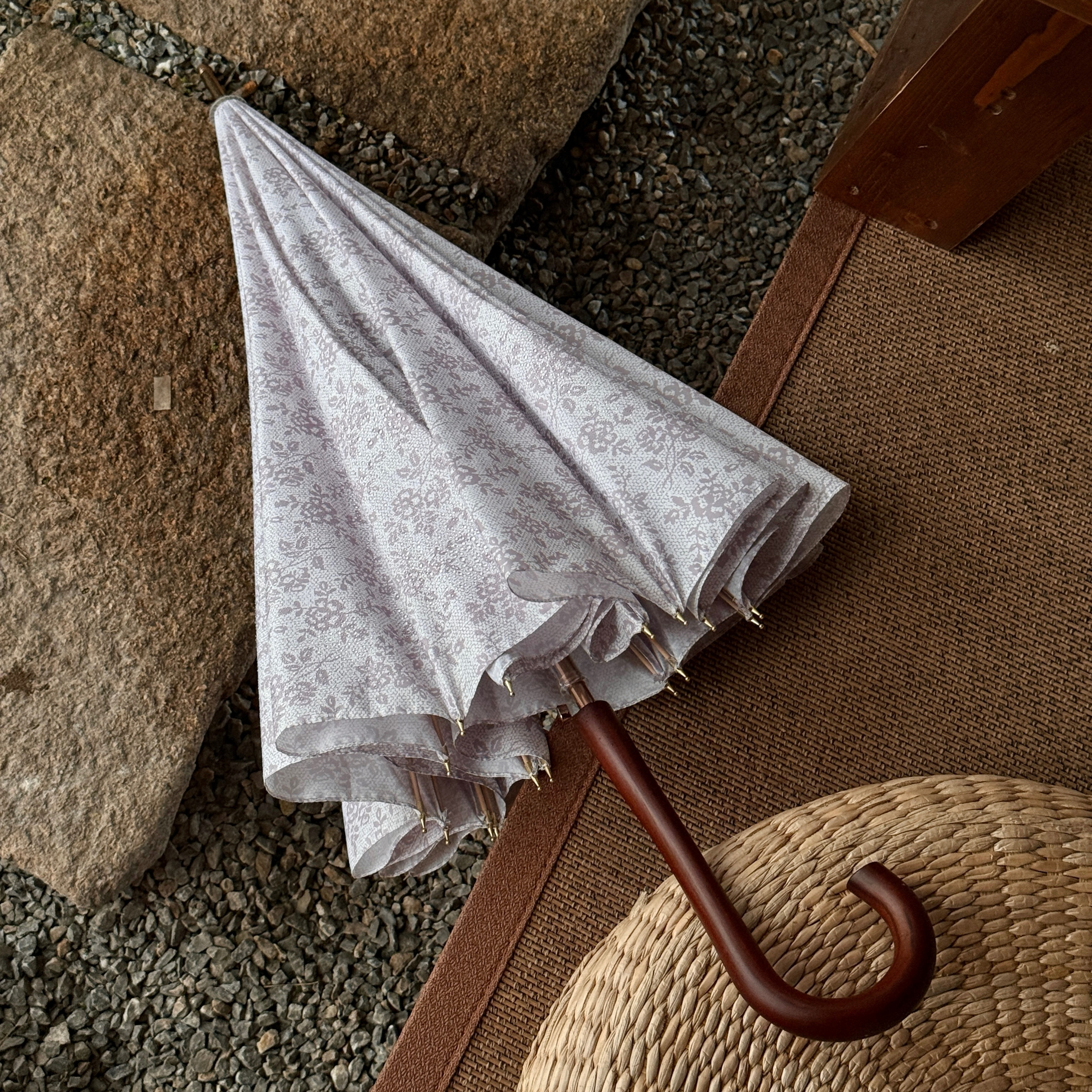 加大雨伞两用复古碎花弯柄黑胶晴雨伞便携防晒防紫外线遮阳伞女