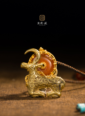 古法鎏金神鹿吊坠项链 18k黄金镶嵌原创设计款孤品宫廷古典优雅