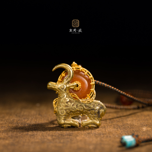 古法鎏金神鹿吊坠项链 孤品宫廷古典优雅 18k黄金镶嵌原创设计款