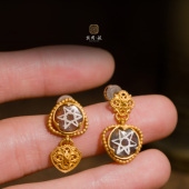 女小众新中式 18k黄金镶嵌原创设计款 气质复古 耳坠 古法六芒星ab款