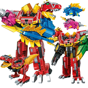 奇妙积木兽电战队强龙神直变三合体机器人男孩拼装玩具暴咬龙恐龙