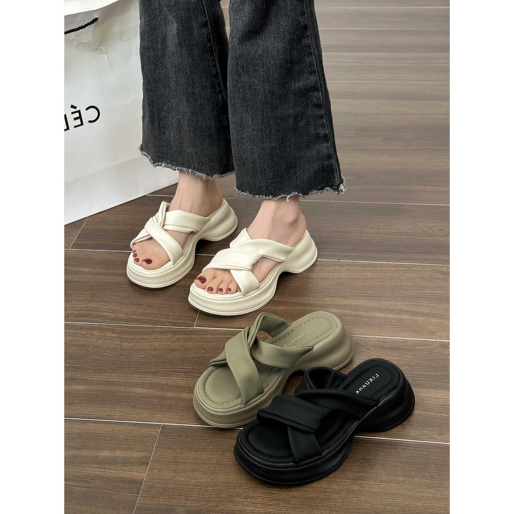 欧洲站网红拖鞋女秋外穿2024超火新款松糕厚底沙滩法式配裙子罗马