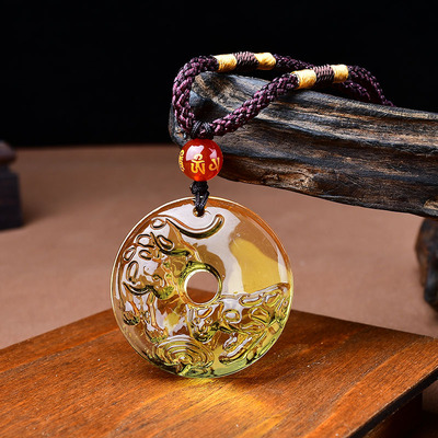 淘运开阁双豹采芝吉祥宏吊坠黄水晶属蛇2026吉祥物男女生肖蛇佩戴