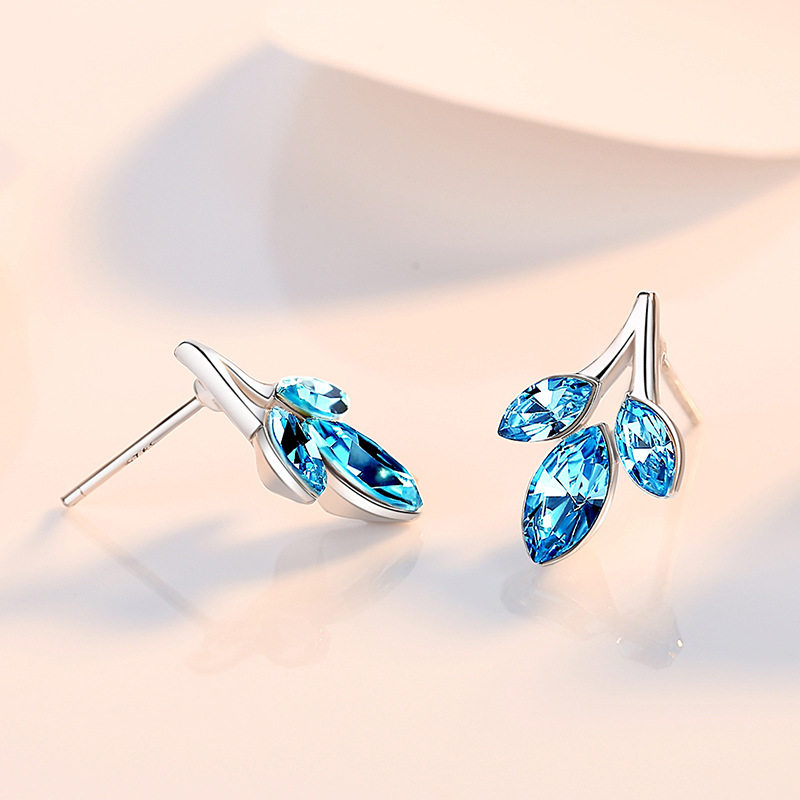 施华2020纯耳环枫叶洛水晶耳饰新款银红耳韩国钉女气质潮网设计感