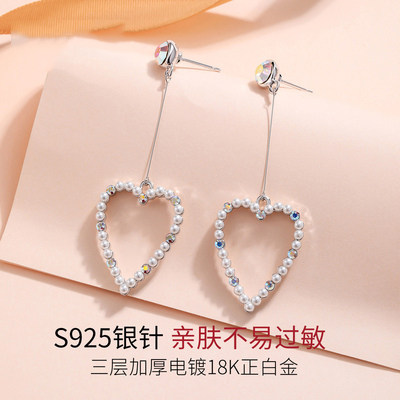 银长款耳饰洛世奇气质2020年新款潮耳坠女纯元素耳环采用施华爱心
