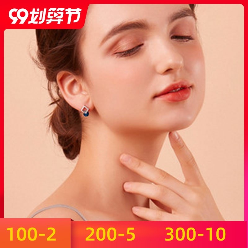 高级感施华简约耳环纯新款潮采用洛世奇冷淡风元素钉女银耳2020年