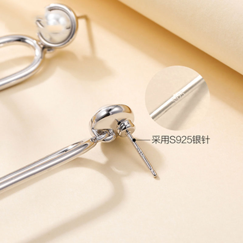 珍珠新款2019潮长款洛世韩国采用元素耳环女纯施华银耳坠奇耳钉