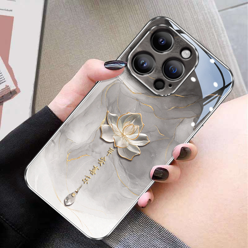 适用苹果16promax手机壳2025新款水墨喜乐荷花iPhone16pro高级感镜头全包防摔15网红高档超火创意女款14外壳