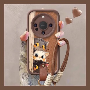 三只猫咪小羊皮带挂绳适用华为mate70pro手机壳新款 mate60保护套mt40可爱全包防摔Mt50女高级感卡通M60秋冬潮