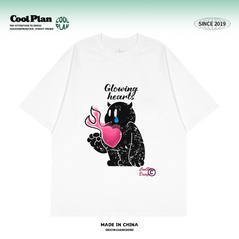 CoolPlan原创炙热之心美式高街趣味印花宽松短袖T恤上衣男女夏