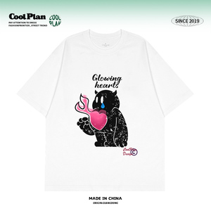 CoolPlan原创炙热之心美式高街趣味印花宽松短袖T恤上衣男女夏