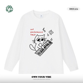 大猫钢琴家喵星人弹琴solo趣味美式 纯棉长袖 T恤男女文艺小众春秋