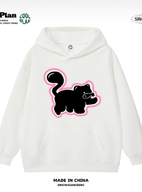COOLPLAN美式发光猫咪帽衫男女秋季潮牌情侣高街休闲连帽卫衣外套