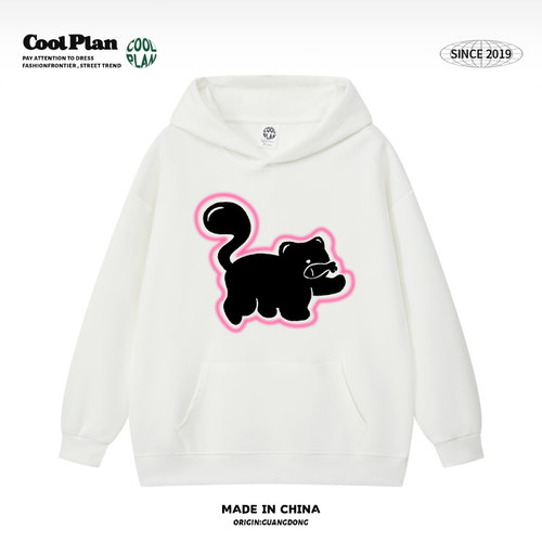COOLPLAN美式发光猫咪帽衫男女秋季潮牌情侣高街休闲连帽卫衣外套