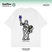 休闲T恤复古男女宽松纯棉短袖 Money女神像 趣味搞怪美式 tee小众