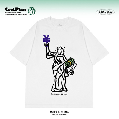 Money女神像 趣味搞怪美式休闲T恤复古男女宽松纯棉短袖tee小众