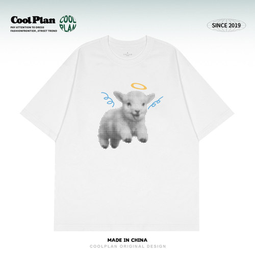 COOLPLAN原创快乐小羊ins小众潮牌设计感学院美式风复古短袖t恤女