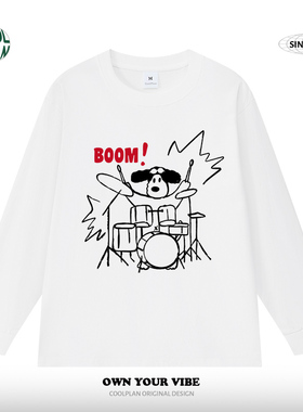 打鼓狗美式摇滚rock手绘小众设计感圆领打底纯棉长袖秋季上衣男女