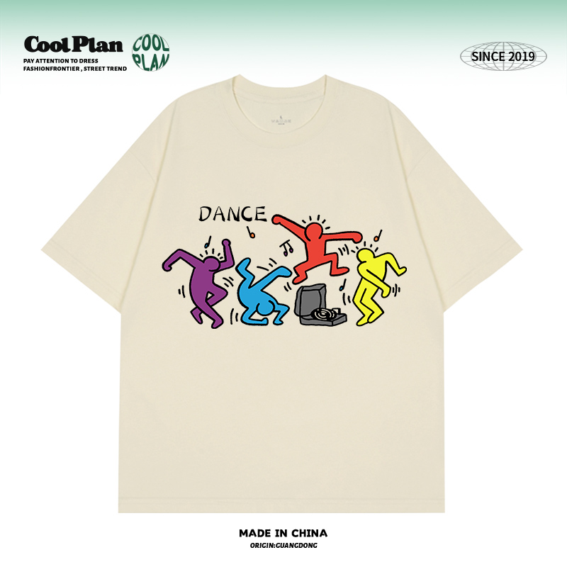 美式抽象艺术涂鸦群舞t恤