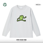 宽松秋长袖 一只青蛙美式 休闲可爱动物图案恶搞休闲百搭T恤打底衫