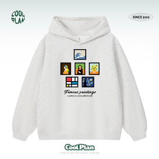 卫衣情侣嘻哈连帽上衣男女小众设计 重磅美式 像素风世界名画