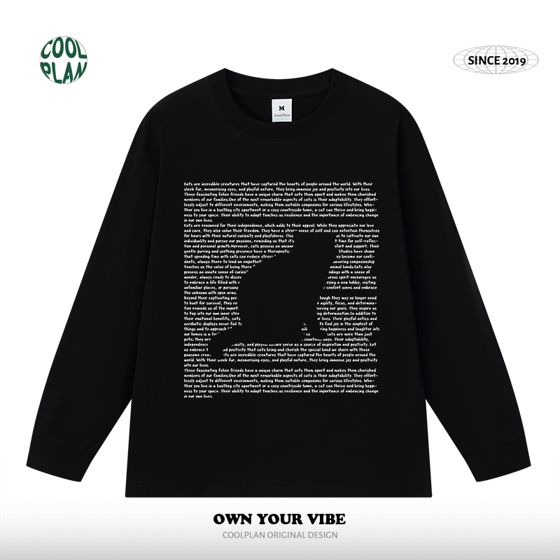 美式艺术猫镂空创意趣味小众设计感长袖T恤男女情侣潮流秋冬新款