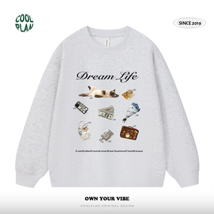 ins松弛感慵懒风圆领卫衣春秋新款 宽松上衣 」美式 「理想生活方式