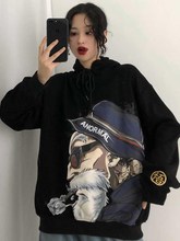 外套潮 BF风卡通印花加绒加厚上衣连帽促销 宽松卫衣女2019秋装 韩版