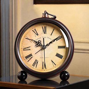 复古金属闹钟2026摆台式 静音时钟表床头桌面座钟客厅卧室台钟摆件
