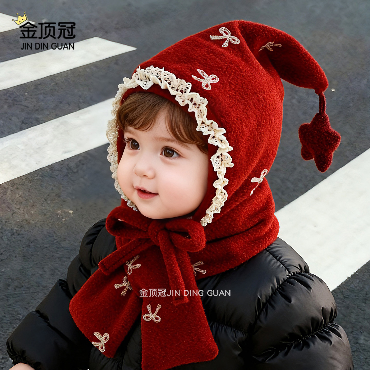 儿童帽子冬季女童针织围脖一体帽加厚保暖秋冬女孩宝宝毛线护耳帽,童装/婴儿装/亲子装,帽子,淘宝优惠券,粉丝福利购,淘宝优惠卷