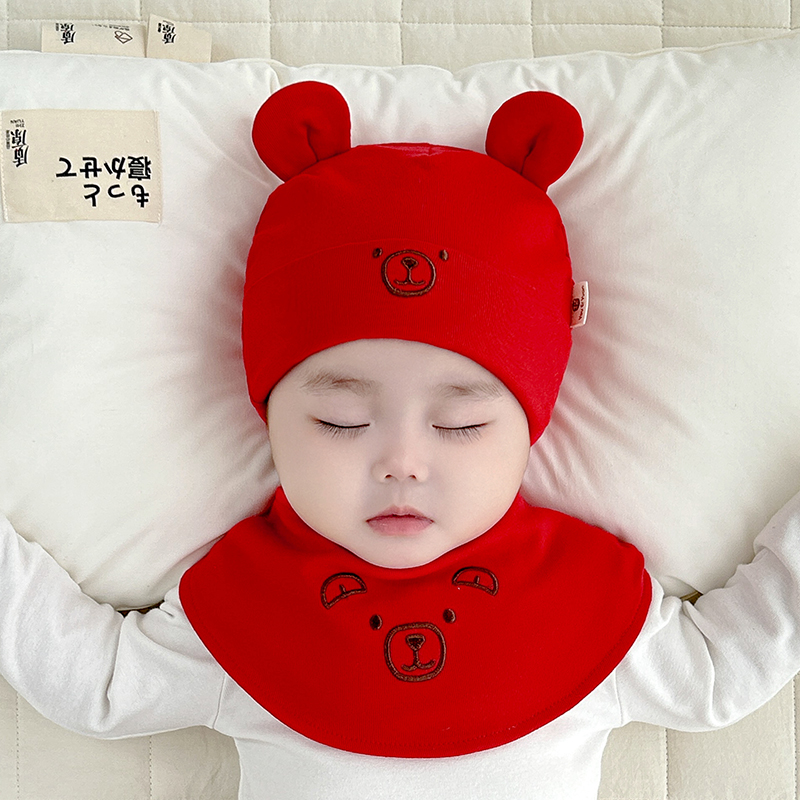 婴儿帽子秋冬宝宝无骨胎帽新生婴儿初生0—3个月护囟门红色满月帽