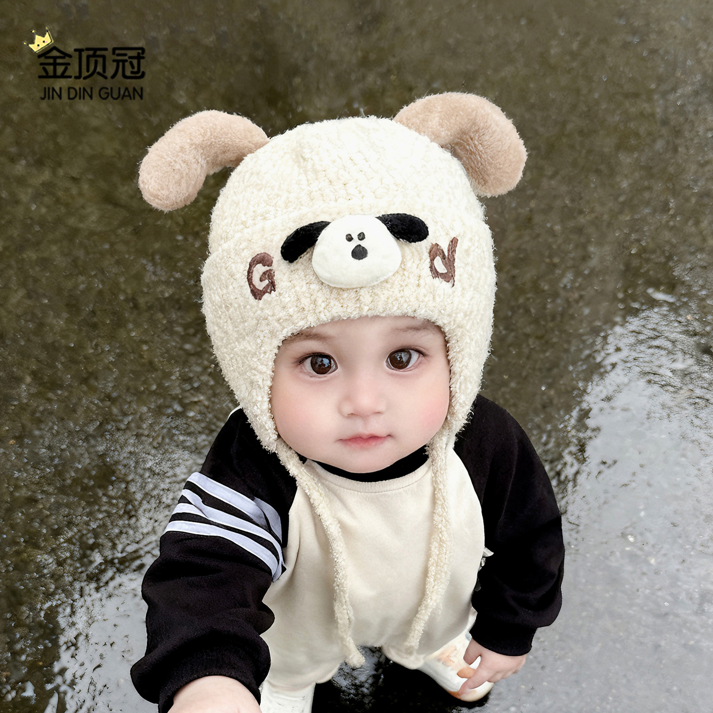 婴儿帽子秋冬加厚保暖针织毛线帽