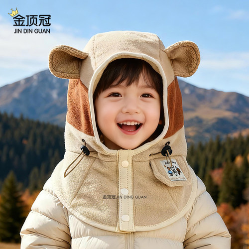 儿童帽子围脖一体冬款保暖毛绒帽