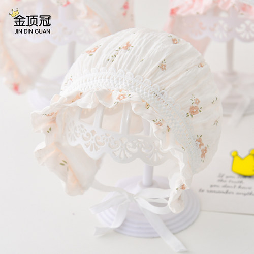 0-12个月婴儿帽子春秋薄款宝宝宫廷帽韩版公主纯棉新生儿遮阳蕾丝