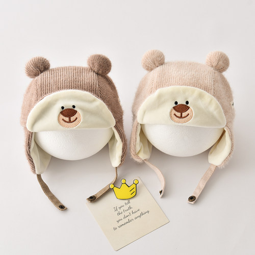 秋冬季毛绒婴儿帽子防风护耳
