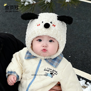婴儿帽子秋冬季可爱卡通保暖加绒毛线毛绒帽男女宝宝套头包头帽潮