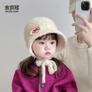 儿童帽子秋冬季 针织公主帽大檐女童外出防风女宝宝遮阳渔夫帽 韩版