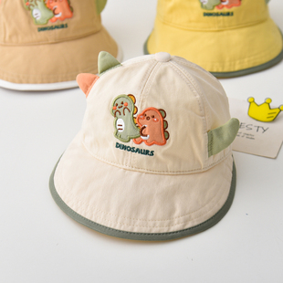 儿童帽子春秋款 恐龙透气大帽檐鸭舌帽男女宝宝遮阳防晒渔夫帽幼儿