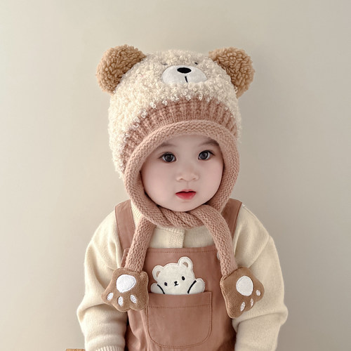 儿童帽子冬季宝宝帽子可爱超萌毛绒护耳帽秋冬男童女童加厚毛线帽