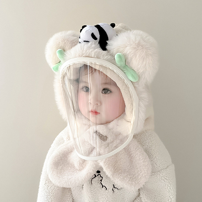 宝宝帽子秋冬季男童女婴幼儿面罩毛绒儿童一体围脖两件套披肩护耳