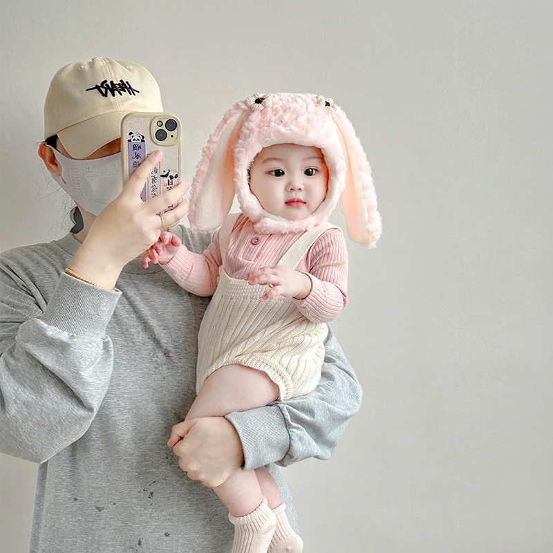 宝宝帽子秋冬季婴儿保暖套头帽男宝女宝可爱长耳帽儿童防风毛绒帽