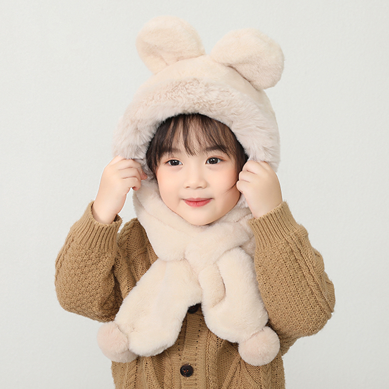 金顶冠毛绒护耳围巾一体帽