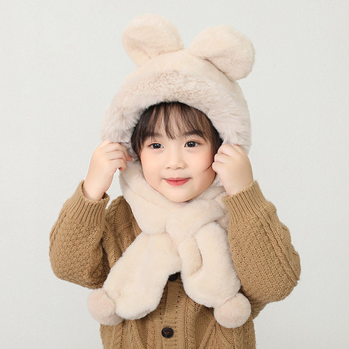 金顶冠毛绒护耳围巾一体帽