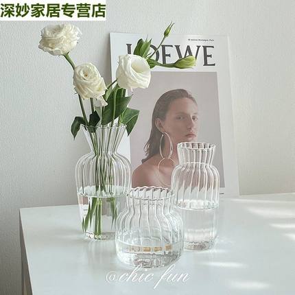 北欧简约网红玻璃花瓶透明创意水养玫瑰百合花瓶客厅插花摆件花器