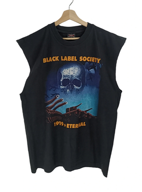 美式古着vintage Black Label Society烈酒公社骷髅头复古高街T恤