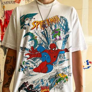 superman蜘蛛侠动漫风高街超酷短袖 T恤美式 重磅潮牌古着Vintage