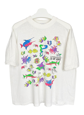 美式古着vintage BARBADOS SEA OF LOVE 小众创意宽松短袖运动T恤