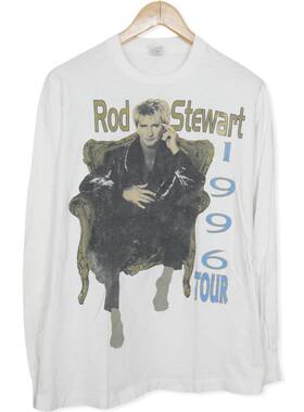 美式古着vintage Rod Stewart 洛史都华ins风白色宽松休闲经典tee