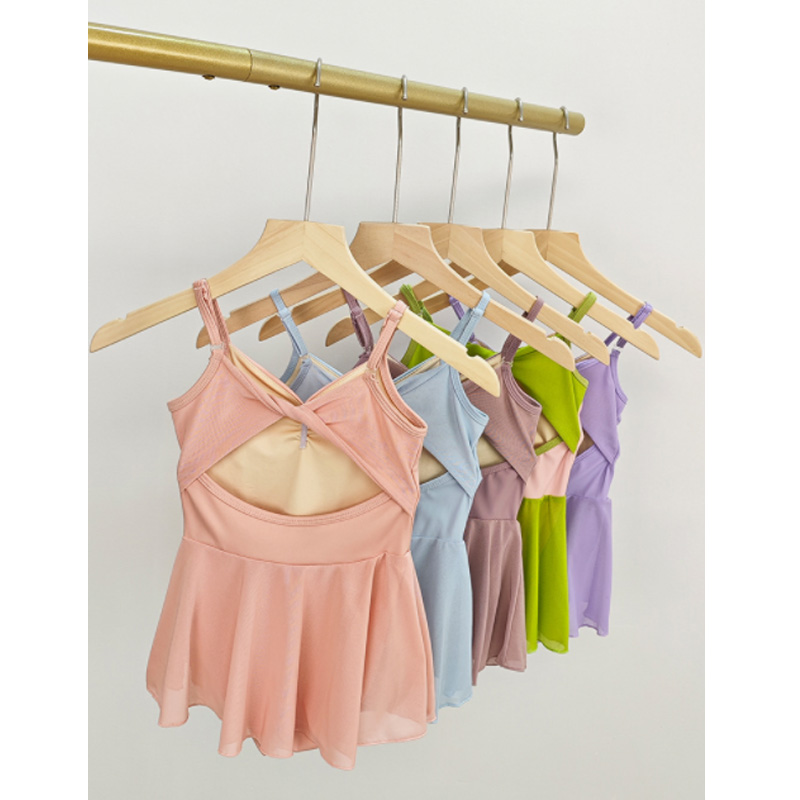 芭蕾舞服女童撞色体服吊带纱裙舞蹈练功服女孩形体开档体操服幼儿